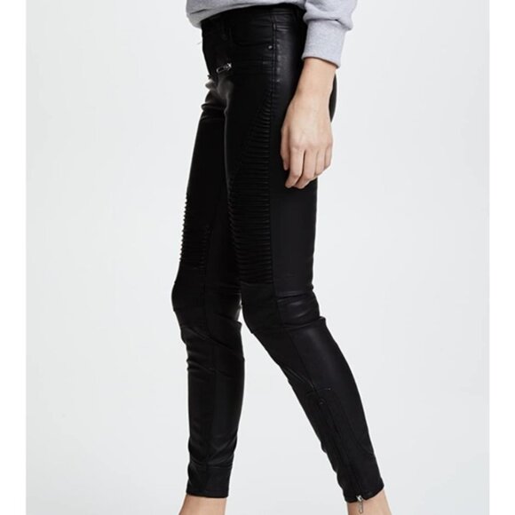 NEW BLANK NYC VEGAN LEATHER MOTO JEANS IN DADDY SODA - Picture 4 of 10